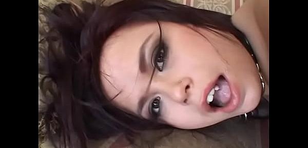  Young sumbissive darkhaired nympho with big natural boobs in red corset Kaci Starr has to eat her squeezed out anal creampie from dirty floor